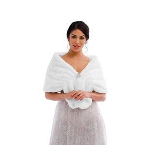 5242 Wedding Faux Fur Wraps Bride Shawl Stole Scarf With Rhinestones